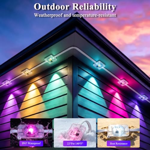 150FT Permanent Outdoor Lights, Smart RGB+IC Eaves Lights for House, App & Remote Control, LED Roofline Lights, Waterproof Exterior House Lights for Year-Round Christmas & Holiday Lighting