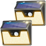 Solar Lights Outdoor 2 Pack, 140LED/3 Modes Motion Sensor Outdoor Lights Solar Powered, Wireless IP65 Waterproof Solar Lights Outside Bright for Deck Steps Fence Patio Front Door Pathway, Warm White