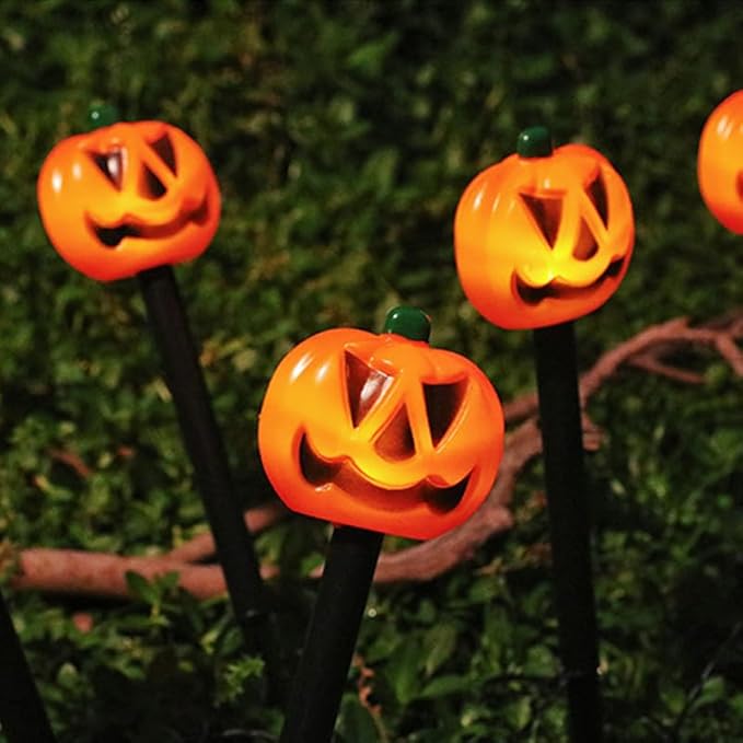 Solar Pumpkin Garden LED Stake Lights for Halloween Decorations Outdoor Waterproof Halloween Yard Stake Lights 1Set Of 5Pack For Garden Patio Yard Pathway Grave (Pumpkin)