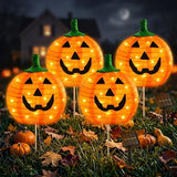 BRIGHTDECK Halloween Solar Pathway Lights Outdoor, LED Decor, Light Up Solar Stake Lights for Holiday, Halloween, Walkway, Sidewalk (Foldable Pumpkin, 4-Pack)