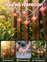Oviejo 8.5Ft Pink Flamingo Outdoor String Lights Summer Patio String Lights with 10 Mini Flamingo Lights, for Birthday Party Fiesta Decoration,Summer Decor,White Wire