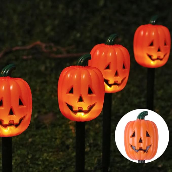 Solar Pumpkin Garden LED Stake Lights for Halloween Decorations Outdoor Waterproof Halloween Yard Stake Lights 1Set Of 5Pack For Garden Patio Yard Pathway Grave (Long Pumpkin)