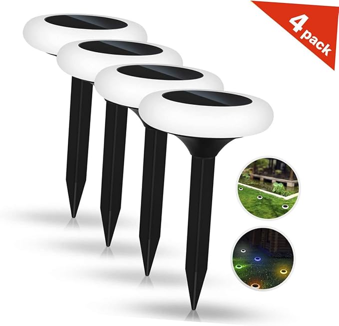 Vaguelly 4pcs RGB Solar Ground Plug Light Outdoor Garden Lights Solar Pathway Lamp for Driveway Landscape Patio