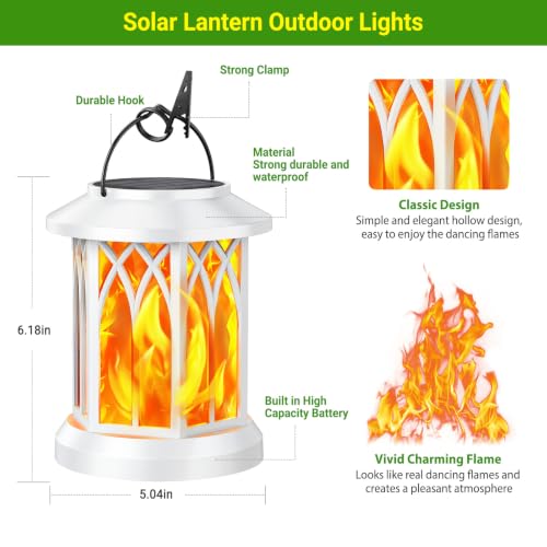 KOOPER 4 Pack Solar Lantern Outdoor Lights, Upgraded Flickering Flame Solar Lanterns Lights Outdoor Waterproof, Hanging Lantern Decorative, Solar Powered Lanterns for Yard Patio Garden Decor (White)