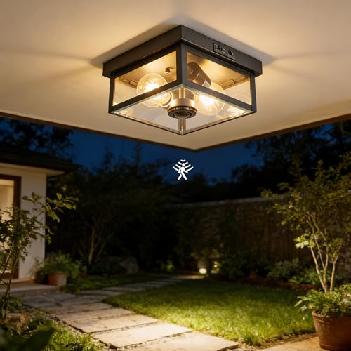 Tarentlight (2026 Upgrade Adjustable Motion Sensor Outdoor Ceiling Light,8.5IN Fully Sealed Fixture with Clear Beveled Glass,Waterproof, Dustproof & Insect-Proof,Suit to Porch,Patio,Garage,Hallway