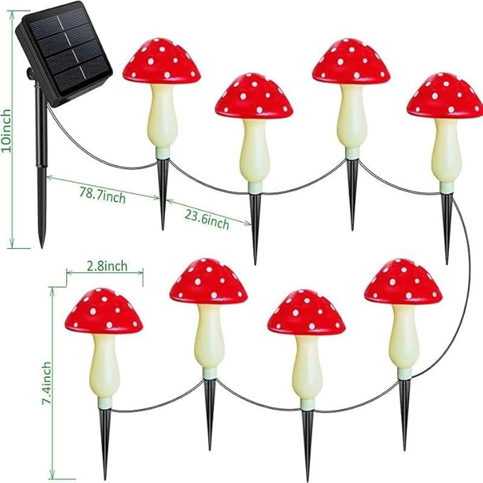 A Set of 8 PCS（Red）New Upgraded Waterproof Solar Mushroom Lights Outdoor Decor,LED Fairy Lights, for Garden Lawn Flower Bed Channel Decoration Easter Pathway Halloween Xmas Decorations
