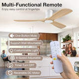 52” Low Profile Wood Ceiling Fans with Lights Remote,Flush Mount,Modern