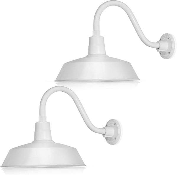 14in. White Outdoor Gooseneck Barn Light Fixture With 14.5 in. Long Extension Arm - Wall Sconce Farmhouse, Antique | Lumora