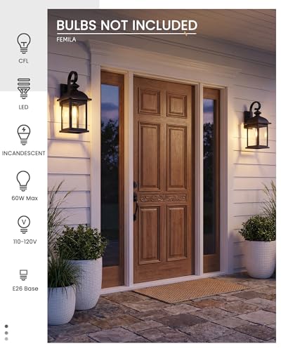 FEMILA 21" Outdoor Wall Light Fixture, 2 Pack Modern Outdoor Wall Sconce, Rust-Proof Waterproof Wall Light with Seeded Glass, Ideal for Porch, Patio, Entryway, Garage, 4FD54B2-2PK BK