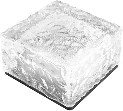 Solar Glass Brick Lights, LED Brick Lights for Garden Landscape Path, Ice Cube Rocks Solar Lamp,Warm
