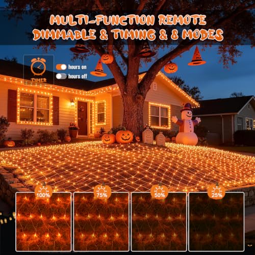 JMEXSUSS 200 LED Orange Net Lights for Halloween, Plug in, 9.8ft x 6.6ft