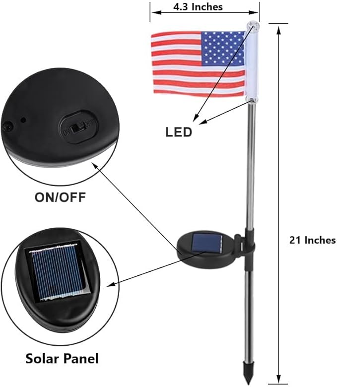 Solar Lights Outdoor, Outdoor Led Pathway Landscape Solar Lights Solar Powered Garden Lights American Flag Shaped Decor Stake Lights for Yard Patio Walkway Pathway (2 Pieces)