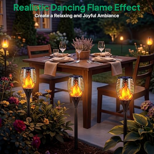 TomCare Solar Lights Outdoor Flickering Flame Solar Torch Lights, 6 Pack