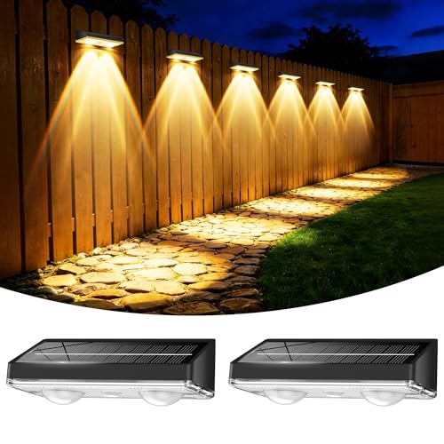 Solar Fence Lights Outdoor, 2 Pack Fence Lights Solar Powered