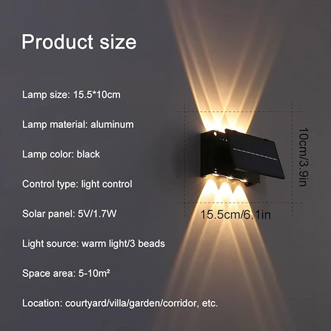 Solar Wall Lights Outdoor,Cordless,Waterproof IP65 Wall Sconce, Up and Down Lamp, Bright Wall Sconce Deck Light for | Lumora