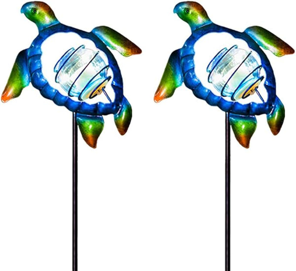 Solar Garden Lights Outdoor 2 Pack,Metal Decorative Stake Solar Lights Blue Sea Turtle Decor for | Lumora