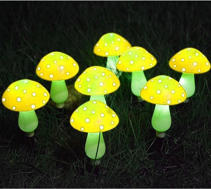 Generic Mushroom Solar Lights Outdoor, Waterproof Mushroom Landscape Lights 8 Lighting Modes Mushroom Garden Fairy Lights (Yellow, 8 Pack)