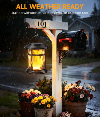 Solar Lanterns Outdoor Waterproof, 2 Pack Upgraded Flickering Flame Hanging Solar Lights for Outside Decorative, Solar Powered Lanterns Lighting for Garden Patio Table Porch Decor Gifts