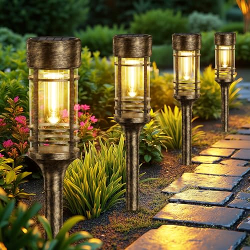 LETMY 12 Pack Brown Solar Pathway Lights Outdoor, Bright Solar Lights Outdoor Waterproof IP65, Solar Garden Lights Outdoor for Yard Walkway Driveway Landscape Garden Decor (Bronze)