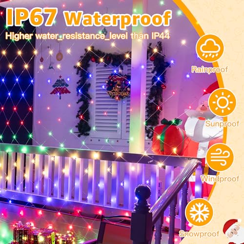 Ollny Net Lights 210LED 10x7ft, Clear Wire Christmas Outdoor Mesh Light