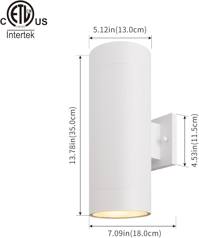 mirrea 14" Modern Outdoor Porch Light Patio Light in 2 Lights with Aluminum Cylinder and Tempered Glass Cover | Lumora