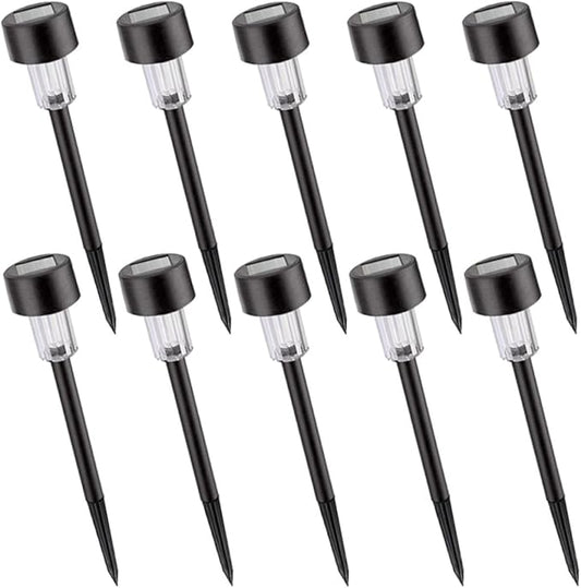 10pcs Waterproof Solar LED Landscape Garden Pathway Lights White Plastic Outdoor Ground Stake Lamps for Lawn Driveway Yard Lighting