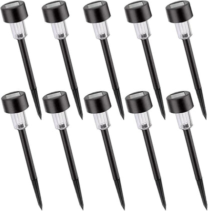NUOBESTY 10pcs Waterproof Solar Powered LED Garden Path Lights, White Plastic Landscape Lawn Lamps with Ground Stake for Outdoor Patio and Driveway Lighting