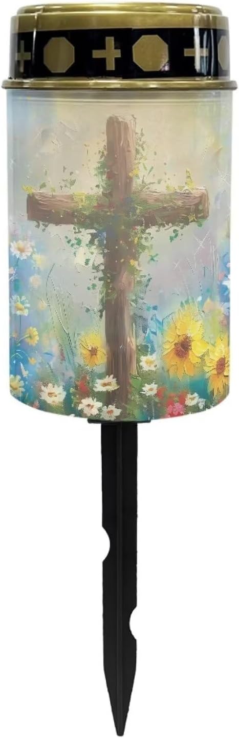 Cross Pattern Solar Light Outdoor Solar Garden Lights Cemetery Solar Light for Grave Memorial Solar Light Cemetery Decoration for Grave LED Solar Lights Outdoor