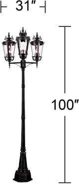 John Timberland Marseille Traditional Outdoor Post Light Street Lantern 3-Light Fixture Textured Black 100" Clear | Lumora