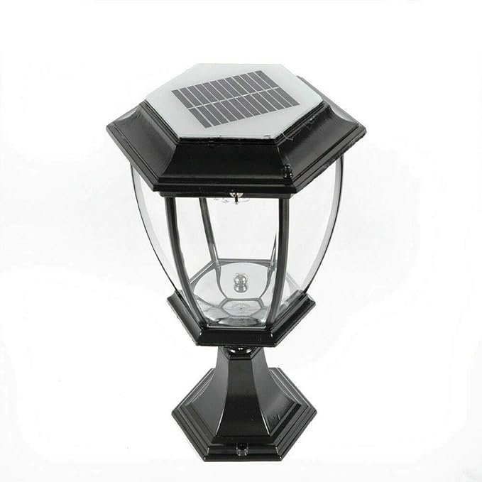 Solar Powered Outdoor Pillar Light Solar Landscape Pathway LED Lights Solar Post Light Waterproof Lantern Lamp for Fence Deck (Black x 2)