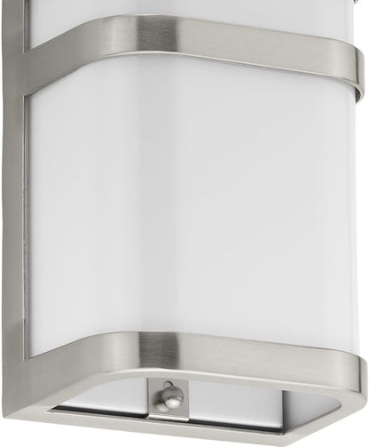 Progress Lighting Valera LED Collection 1-Light Matte White Acrylic Shade Modern Outdoor Small Wall Lantern Light Brushed Nickel