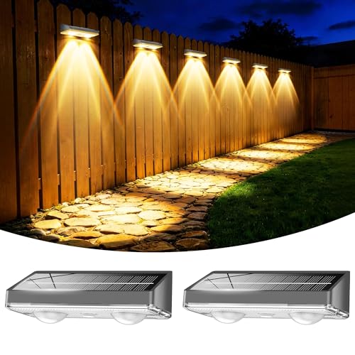 Solar Fence Lights Outdoor, 2 Pack Fence Lights Solar Powered