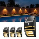 4 Pack Warm White Solar Fence Lights, Black Stainless Steel Shell
