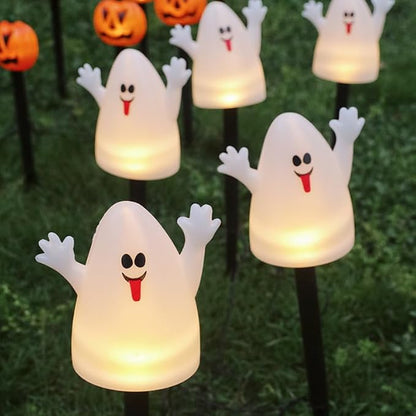 Solar Ghost Garden LED Stake Lights for Halloween Decorations Outdoor Waterproof Halloween Yard Stake Lights 1Set of 5Pack for Garden Patio Yard Pathway Grave (Ghost)