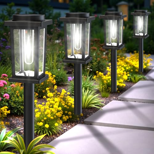 Melunar Solar Pathway Lights Outdoor, 12 Pack Solar Powered Garden Lights Waterproof, Auto On/Off Outdoor Landscape Lights for Patio, Walkway, Driveway, Lawn, Pool Decor. (Cold White)