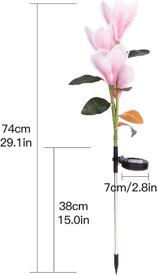 Solar Lights Outdoor - New Upgraded Solar Garden Lights, Multi-Color Changing Magnolia Solar Flower Lights for Patio,Yard Decor, Bigger Flower and Wider Solar Panel (2 Pack)