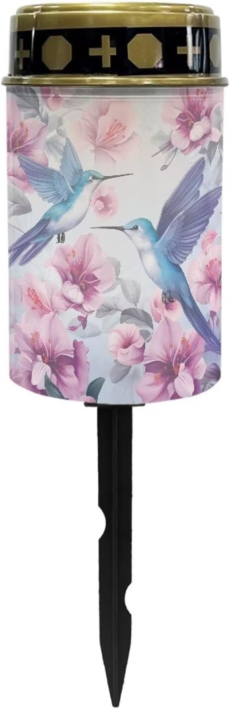 ZOUTAIRONG Blue Hummingbird Flowers Solar Outdoor Lights, Solar Light for Cemetery Grave, Waterproof Solar Powered Yard Walkway Lighting Garden Stake for Path, Landscape, Lawn