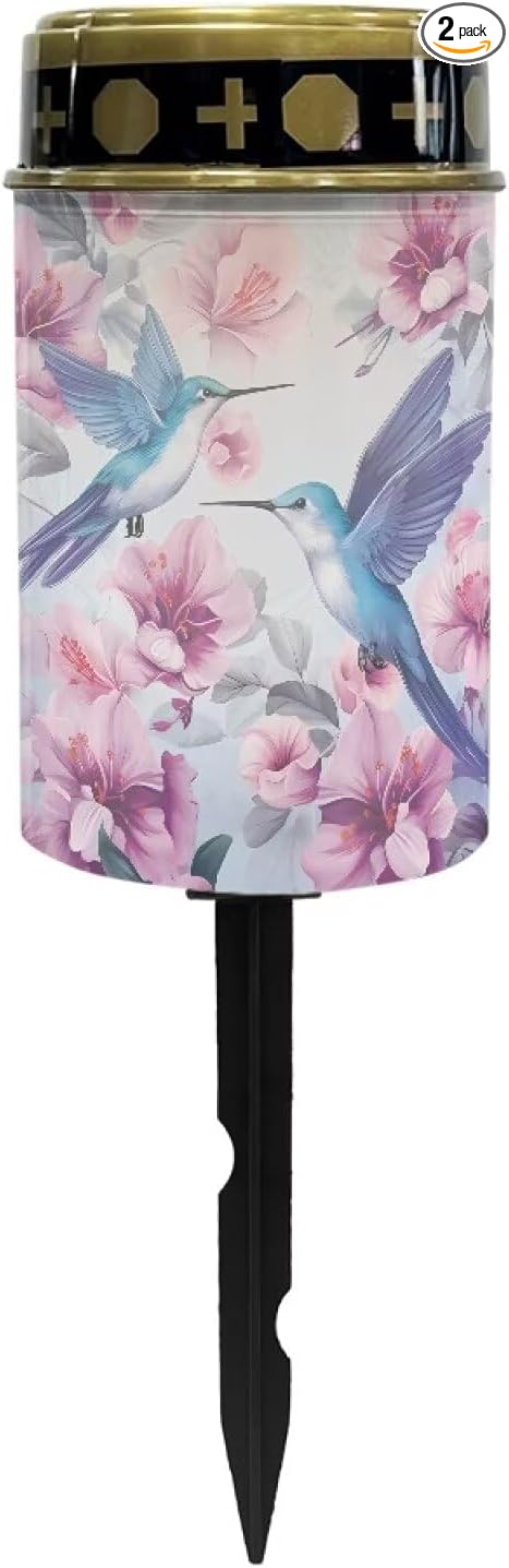 ZOUTAIRONG Blue Hummingbird Flowers Solar Outdoor Lights, Solar Light for Cemetery Grave, Waterproof Solar Powered Yard Walkway Lighting Garden Stake for Path, Landscape, Lawn