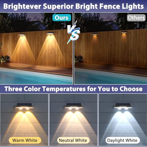 Brightever Solar Fence Lights Outdoor Black 16-Pack, 3000K/5000K/6500K