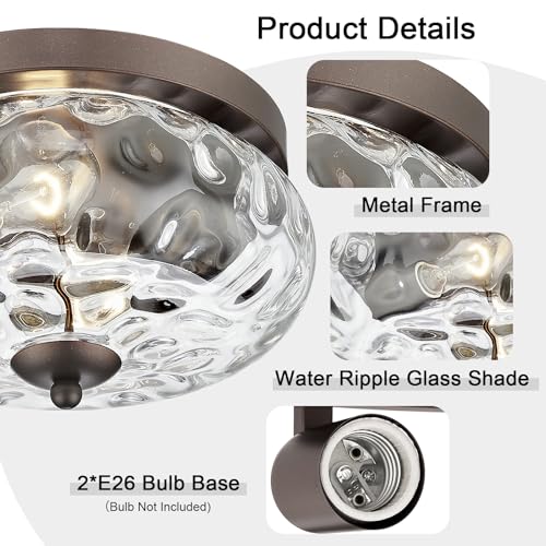 Darkaway Ceiling Light Fixtures Flush Mount Indoor Outdoor Ceiling Light with Water Ripple Glass Shade for Hallway Kitchen Bedroom Porch Living Room Bronze Finish
