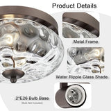 Darkaway Ceiling Light Fixtures Flush Mount Indoor Outdoor Ceiling Light with Water Ripple Glass Shade for Hallway Kitchen Bedroom Porch Living Room Bronze Finish