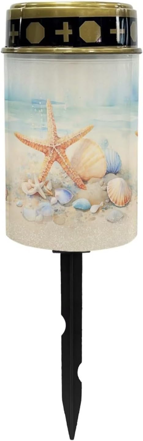 ZOUTAIRONG Solar Light for Cemetery Grave Solar Pathway Lights, Starfish Shell Design Yard Patio Landscape Lighting Warm Pathway Lights Spotlights-2 Pack