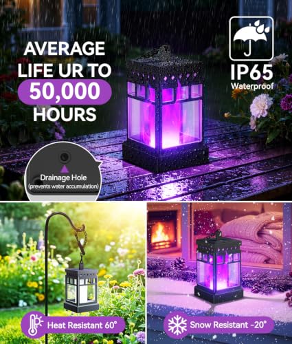 KOOPER Hanging Solar Lanterns Outdoor Waterproof, 6PCS Flickering Flame Hanging Solar Lights for Outside, Outdoor Solar Lanterns up to 12 Hours, Lanterns Decorative for Patio Yard Decor (Purple Light)