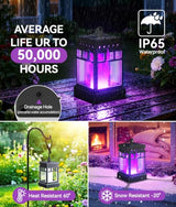 KOOPER Hanging Solar Lanterns Outdoor Waterproof, 2PCS Flickering Flame Hanging Solar Lights for Outside, Outdoor Solar Lanterns up to 12 Hours, Lanterns Decorative for Patio Yard Decor (Purple Light)