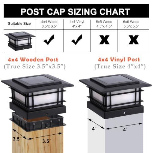 4x4 Solar Post Cap Lights Outdoor with Flickering Flame, 4 Pack