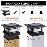 4x4 Solar Post Cap Lights Outdoor with Flickering Flame, 4 Pack