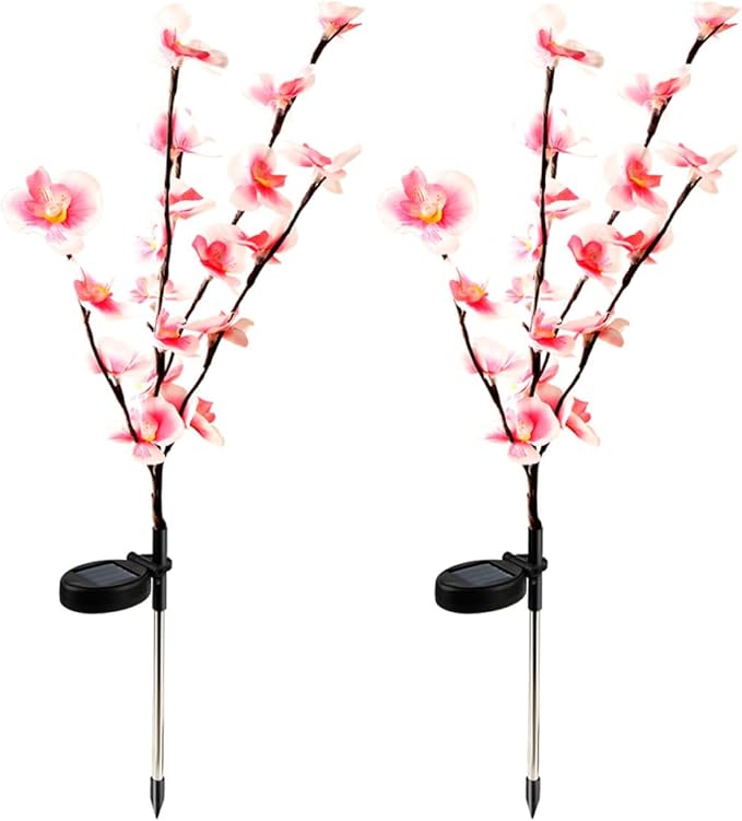 TOYANDONA 2pcs Floral Shape Solar Garden Stake Lights Waterproof Outdoor Landscape Pathway Lighting for Backyard Patio Lawn (Pink)