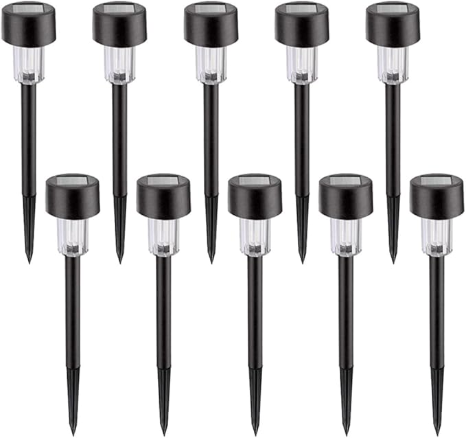 10pcs Waterproof Solar LED Landscape Path Lights, White Plastic Ground Plug Lawn Garden Stake Lamps for Outdoor | Lumora