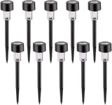 10pcs Waterproof Solar LED Landscape Path Lights, White Plastic Ground Plug Lawn Garden Stake Lamps for Outdoor | Lumora