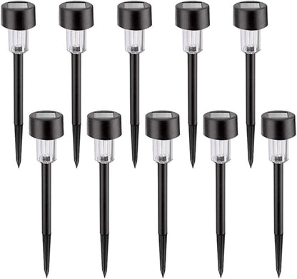 10pcs Waterproof Solar LED Landscape Path Lights, White Plastic Ground Plug Lawn Garden Stake Lamps for Outdoor Patio, Driveway, Yard Lighting